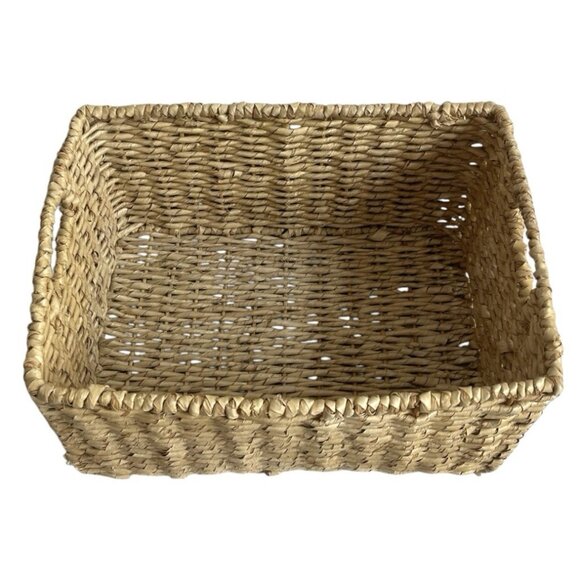 Large Tan Wicker Storage Basket Crate with Handles Home Organizer 14"x10"x7” - Picture 2 of 5